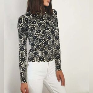 27 Miles Dorothea Black & Cream Cashmere Blend Metallic Floral Crop Sweater